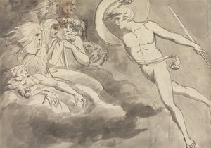 Satanás acercándose a la corte del caos de William Blake
